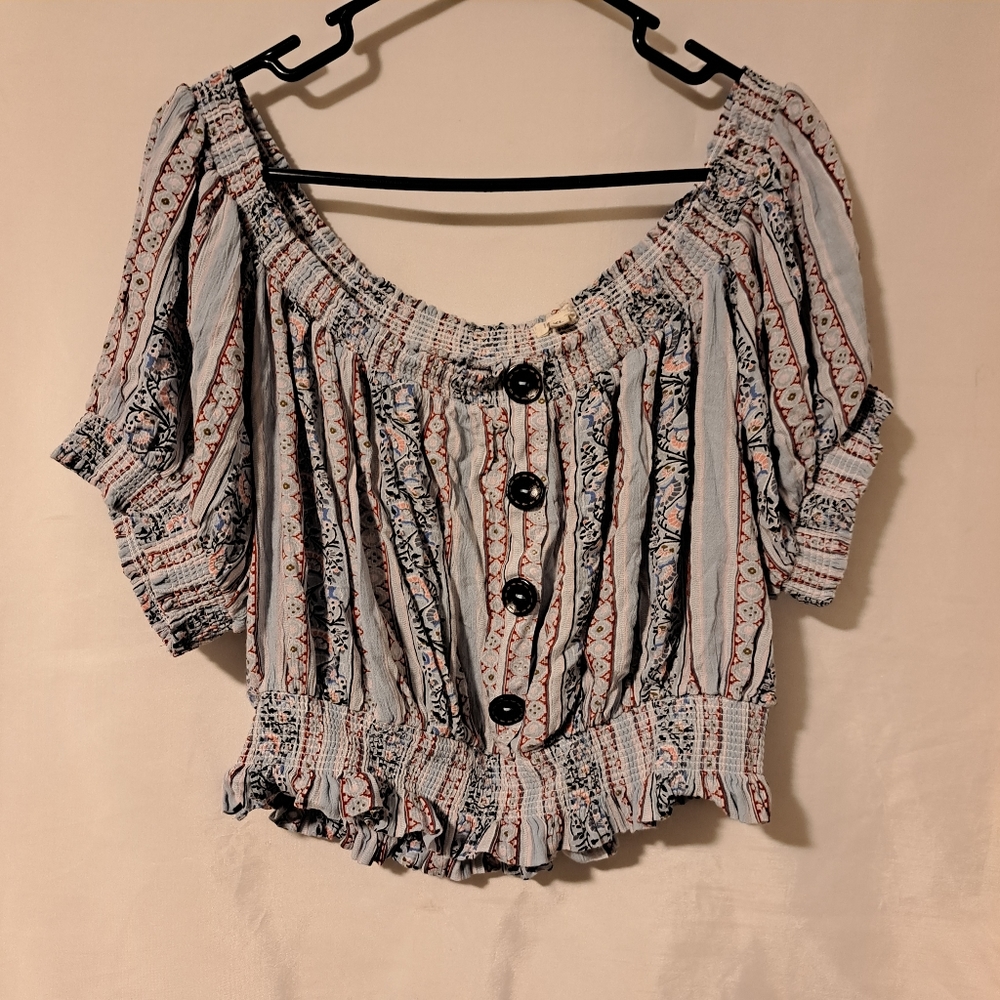 Rebellion Again Womens Sz XL Boho Elastic Off the Shoulder Cropped Tunic top